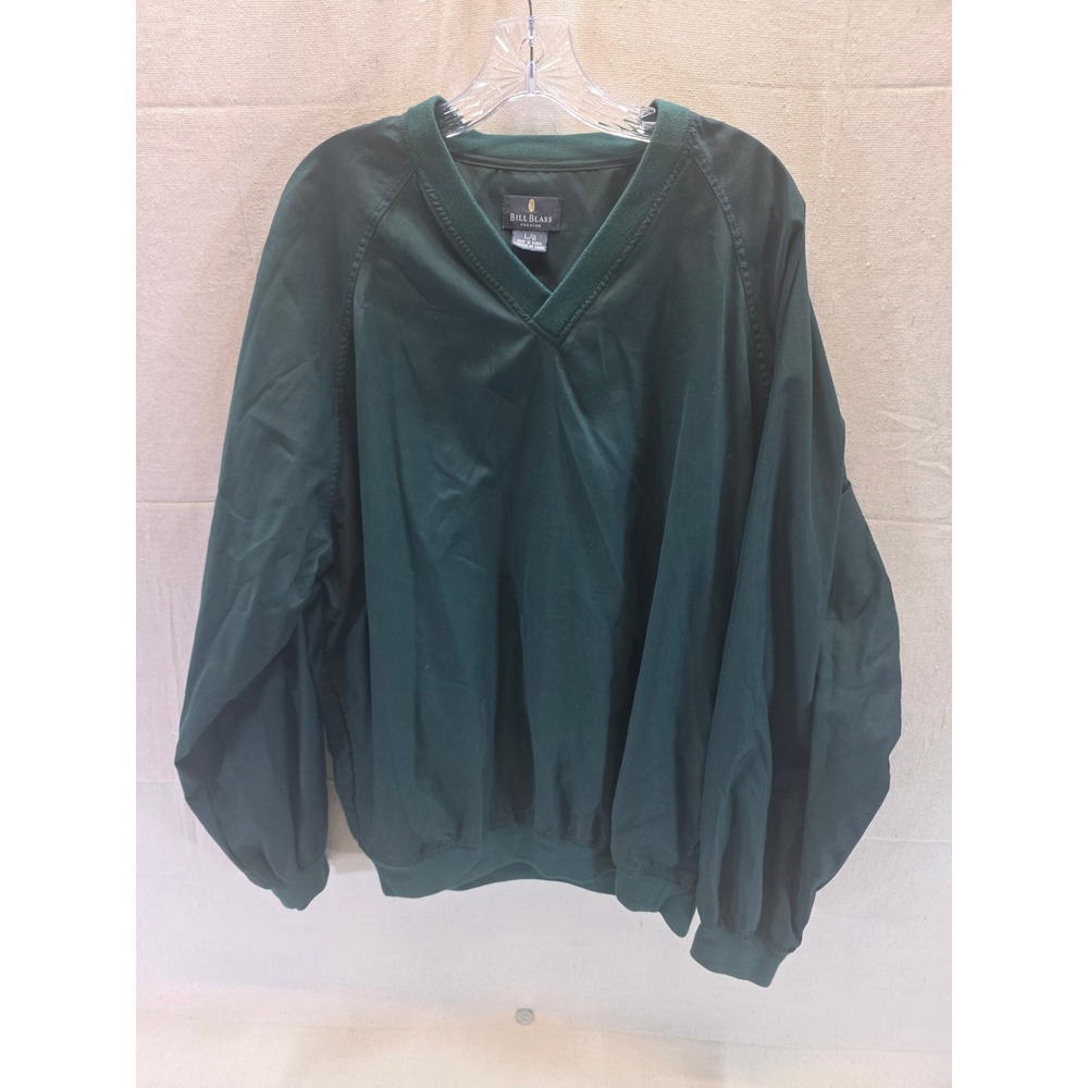 Bill Blass Premium Mens Large Green V-Neck Windbreaker Pullover Golf Jacket
